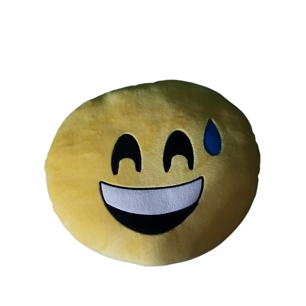 Top Trenz Smile Sweat Emoji Plush Pillow Yellow 13 x 13 inches